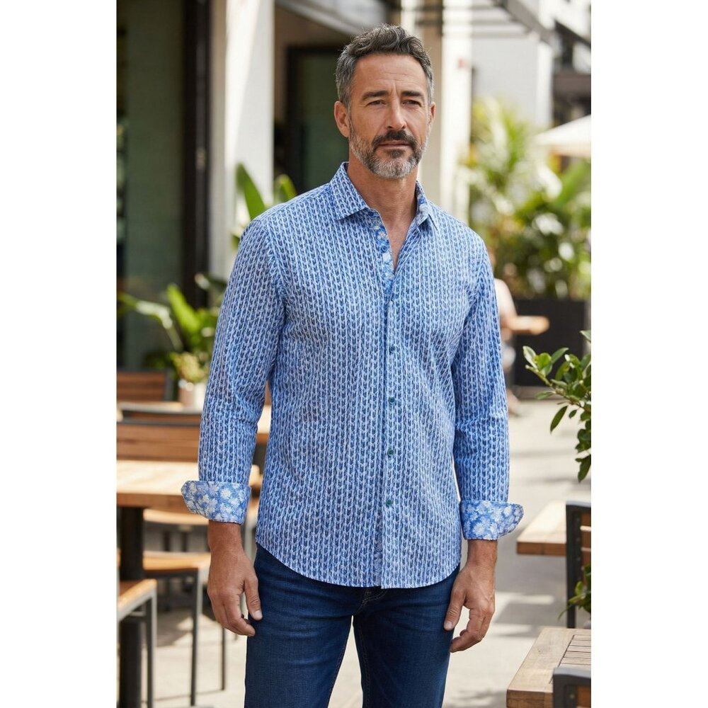 Robert Graham Tulsa Geo Blue‎ White Long Sleeve Button Down Shirt Men's S NEW - Picture 14 of 14